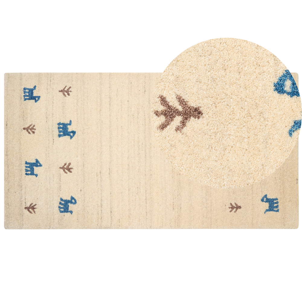 Tappeto Gabbeh per aree beige in lana 80 x 150 cm a pelo fitto Tradizionale rustico a tinta unita Stile