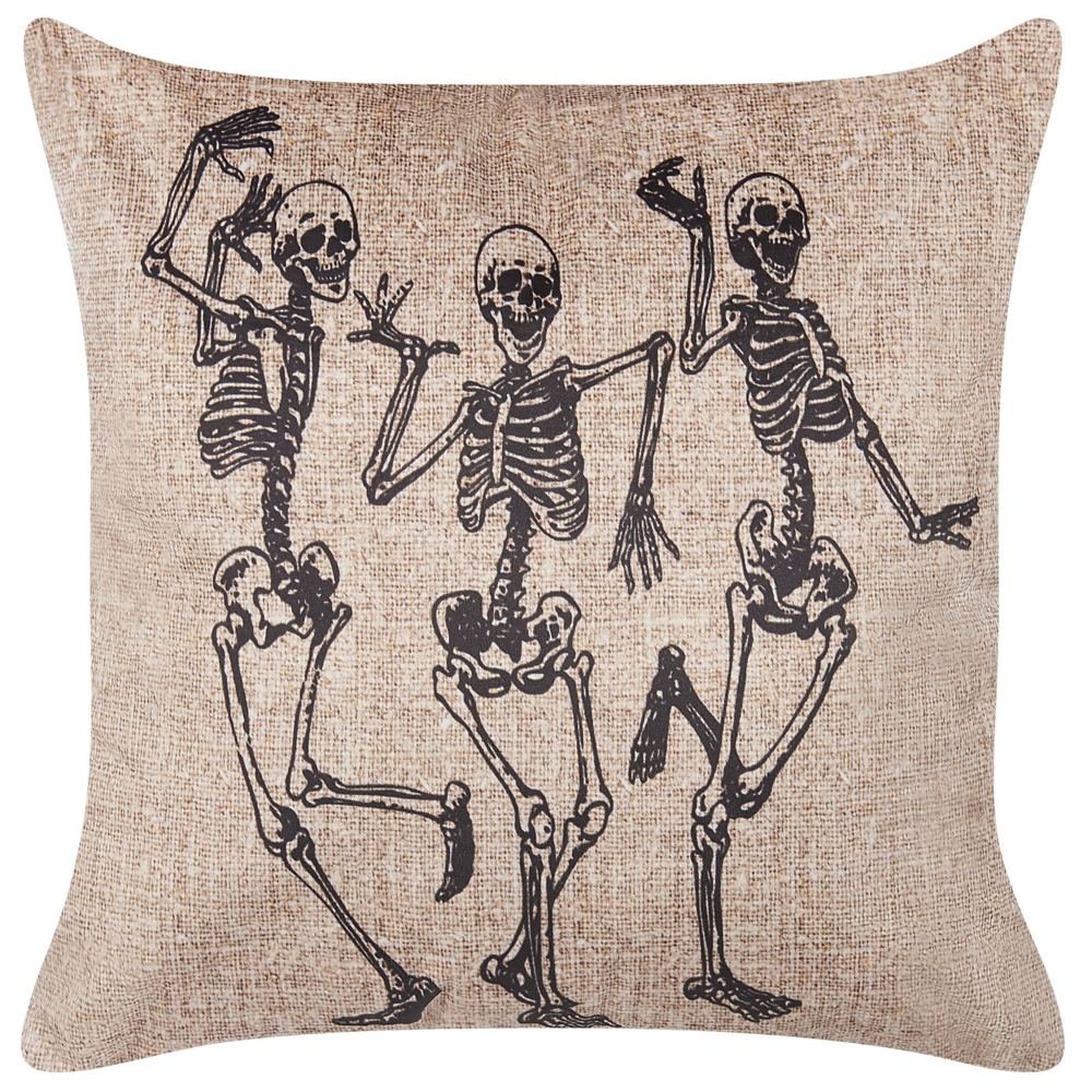 Image of Cuscino decorativo in velluto bianco sporco motivo scheletro 45 x 45 cm quadrato moderno accessori per la decorazione di Halloween