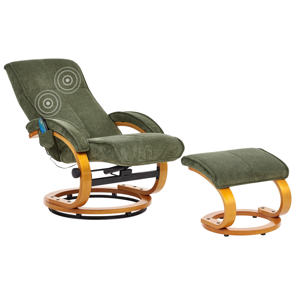 Poltrona reclinabile moderna in tessuto verde con poggiapiedi Riscaldamento massaggiante design retrò