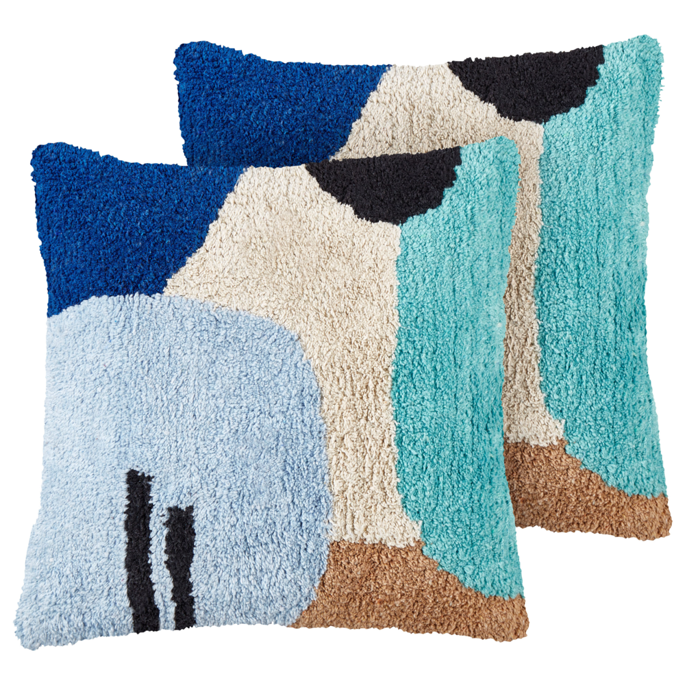 Image of Set di 2 cuscini decorativi in cotone multicolore con motivo geometrico 45 x 45 cm Rivestimento rimovibile Accessori moderni per la camera da letto Soggiorno