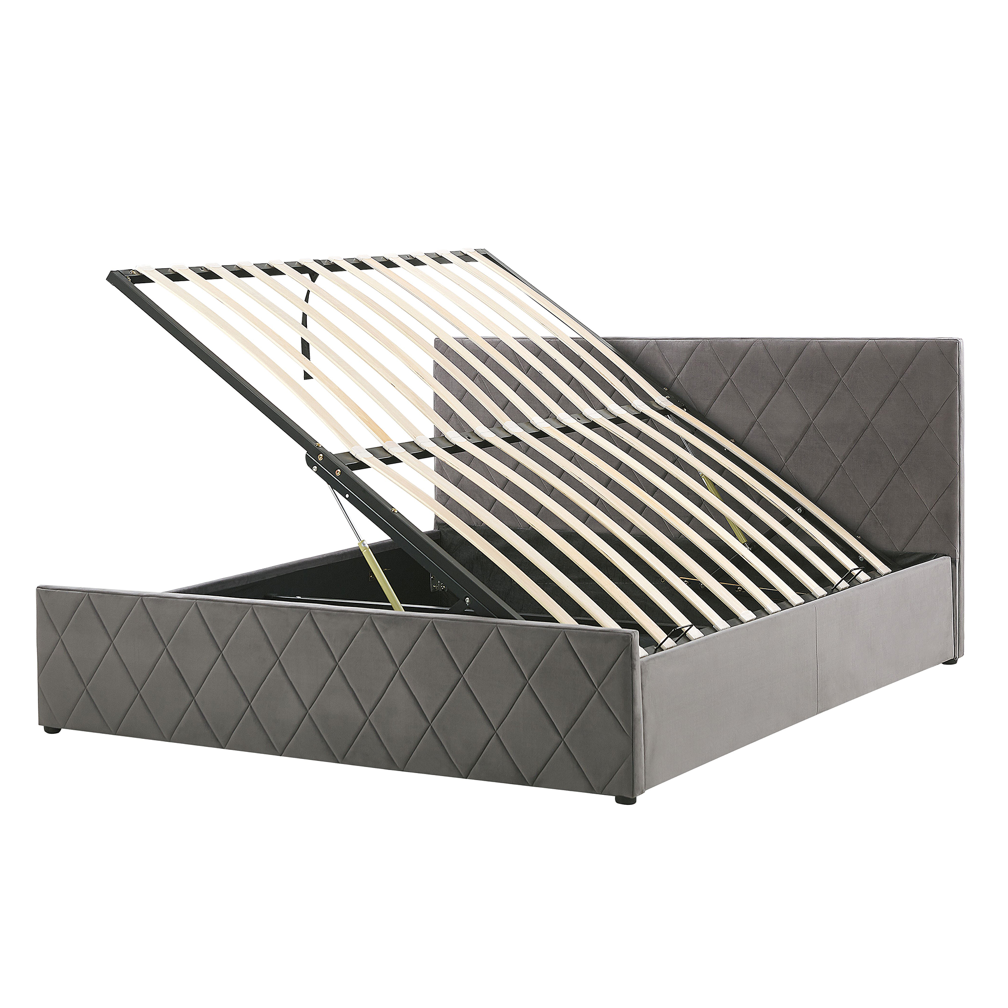 Bed met opbergruimte fluweel grijs 160 x 200 cm ROCHEFORT