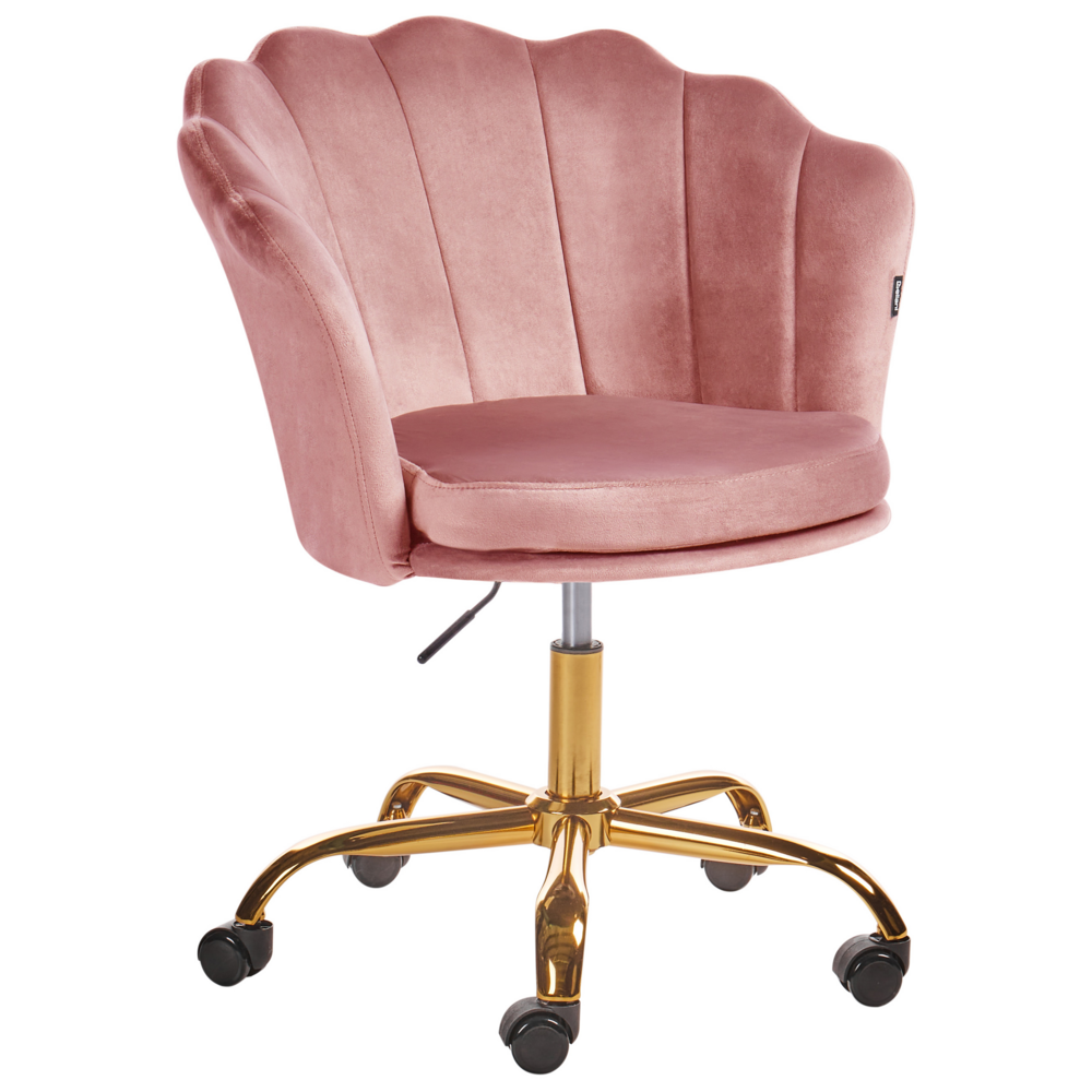 Sedia da ufficio in velluto di colore rosa con base girevole altezza regolabile elegante moderna