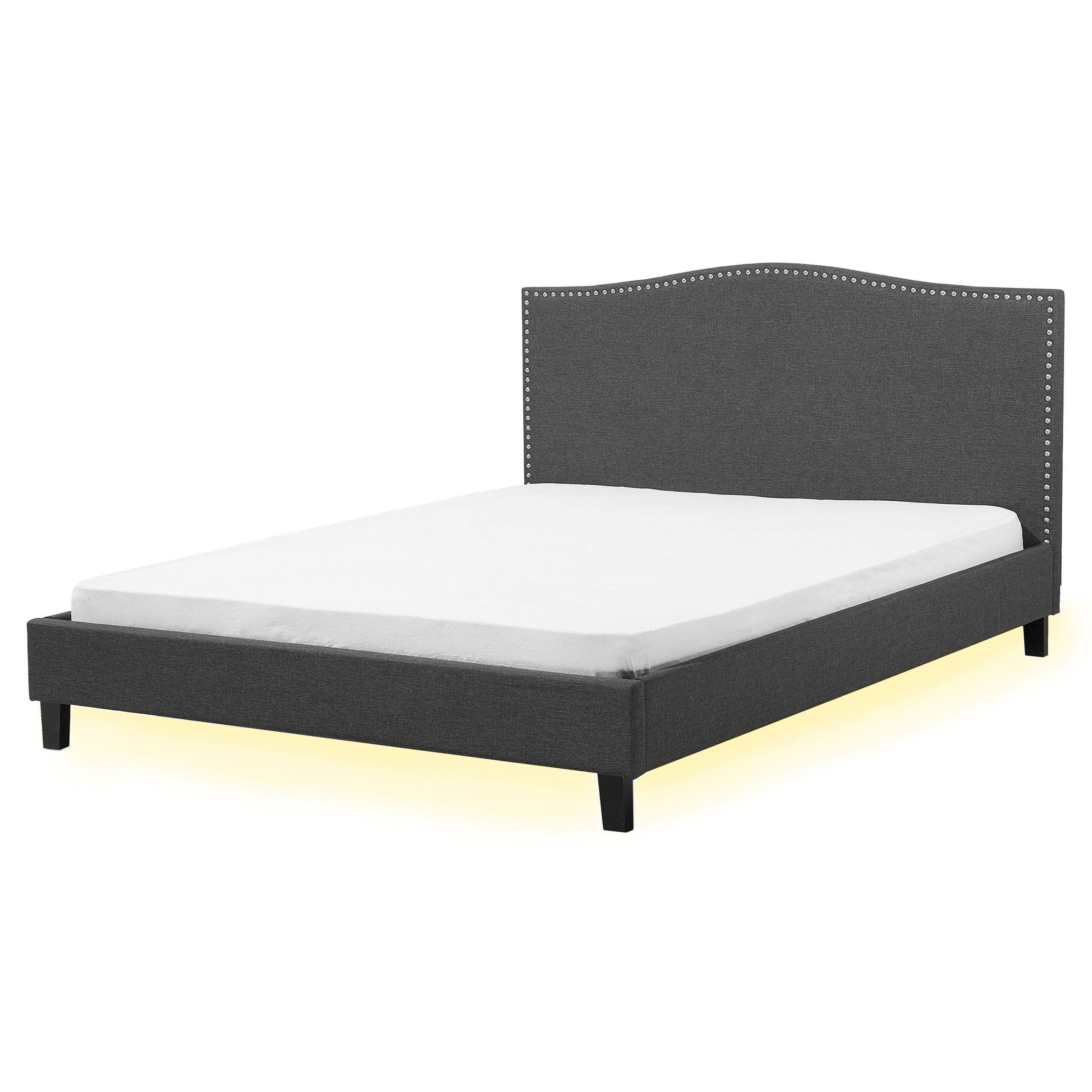 Bed stof grijs 160 x 200 cm met LED wit MONTPELLIER