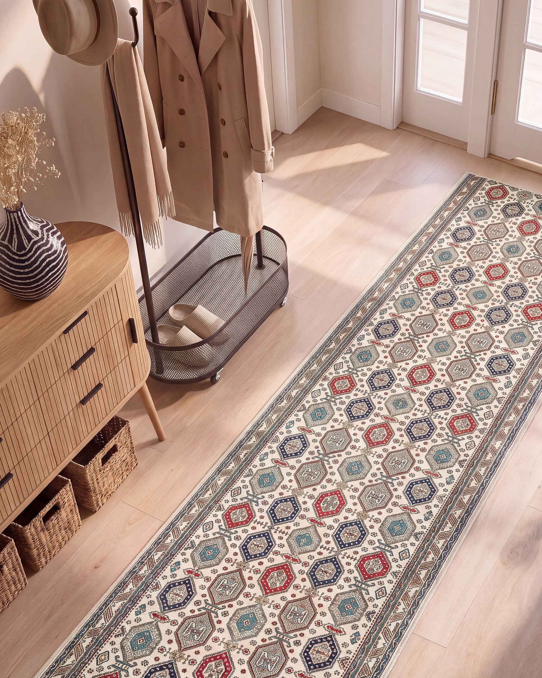 Teppich Läufer bunt rutschfest 60x200 cm orientalisches Muster Kurzflor Hacilar