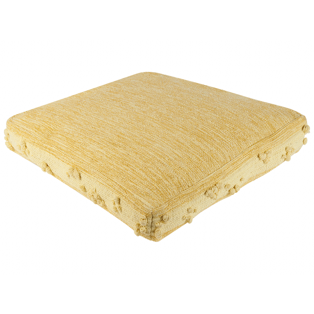 Image of Cuscino da pavimento in cotone giallo 60 x 60 x 12 cm Pouf ottomana decorativo pezzo stile boho