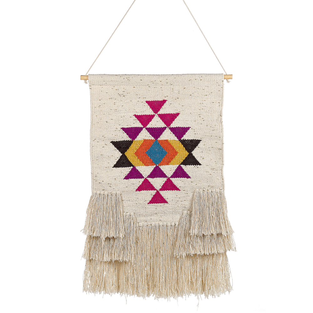 Image of Decorazioni da parete in cotone beige nappa fatta a mano arte della parete motivo geometrico boho per soggiorno camera da letto