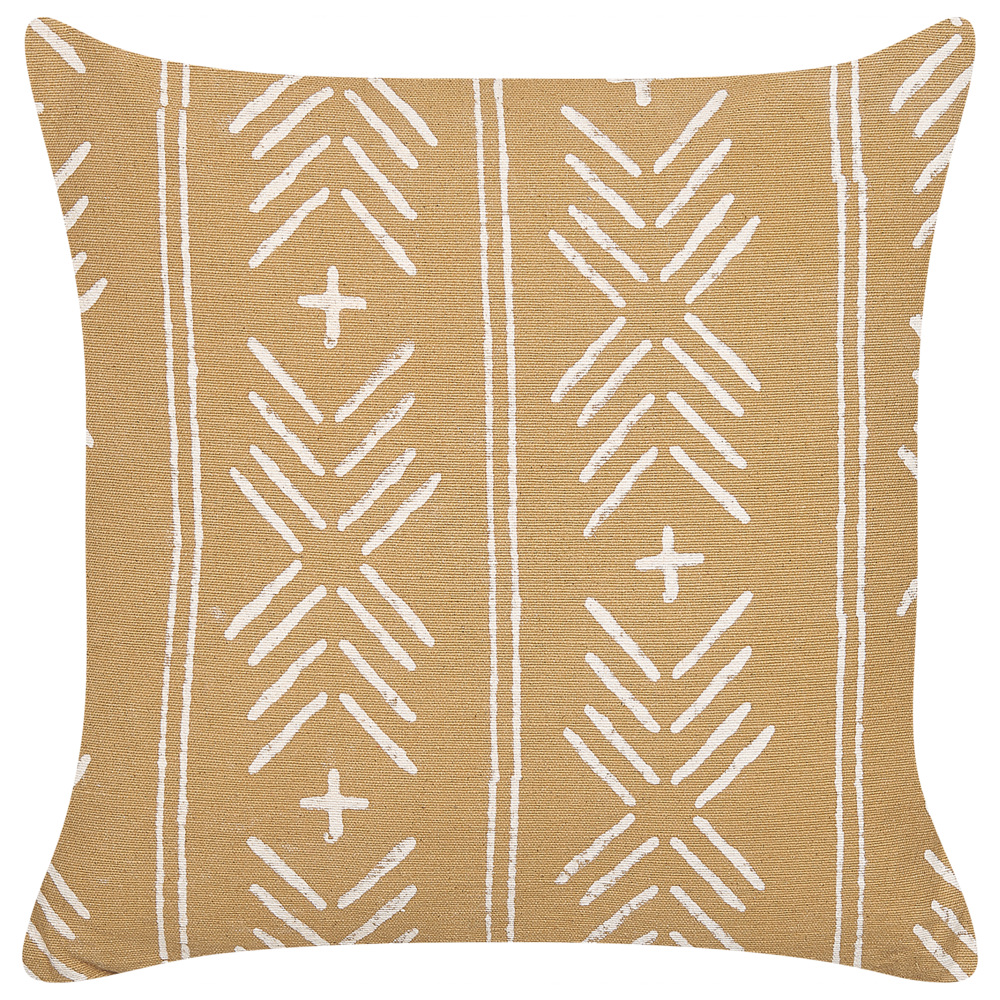 Image of Cuscino decorativo cotone beige e bianco 45 x 45 cm motivo geometrico fatto a mano rivestimento sfoderabile con imbottitura