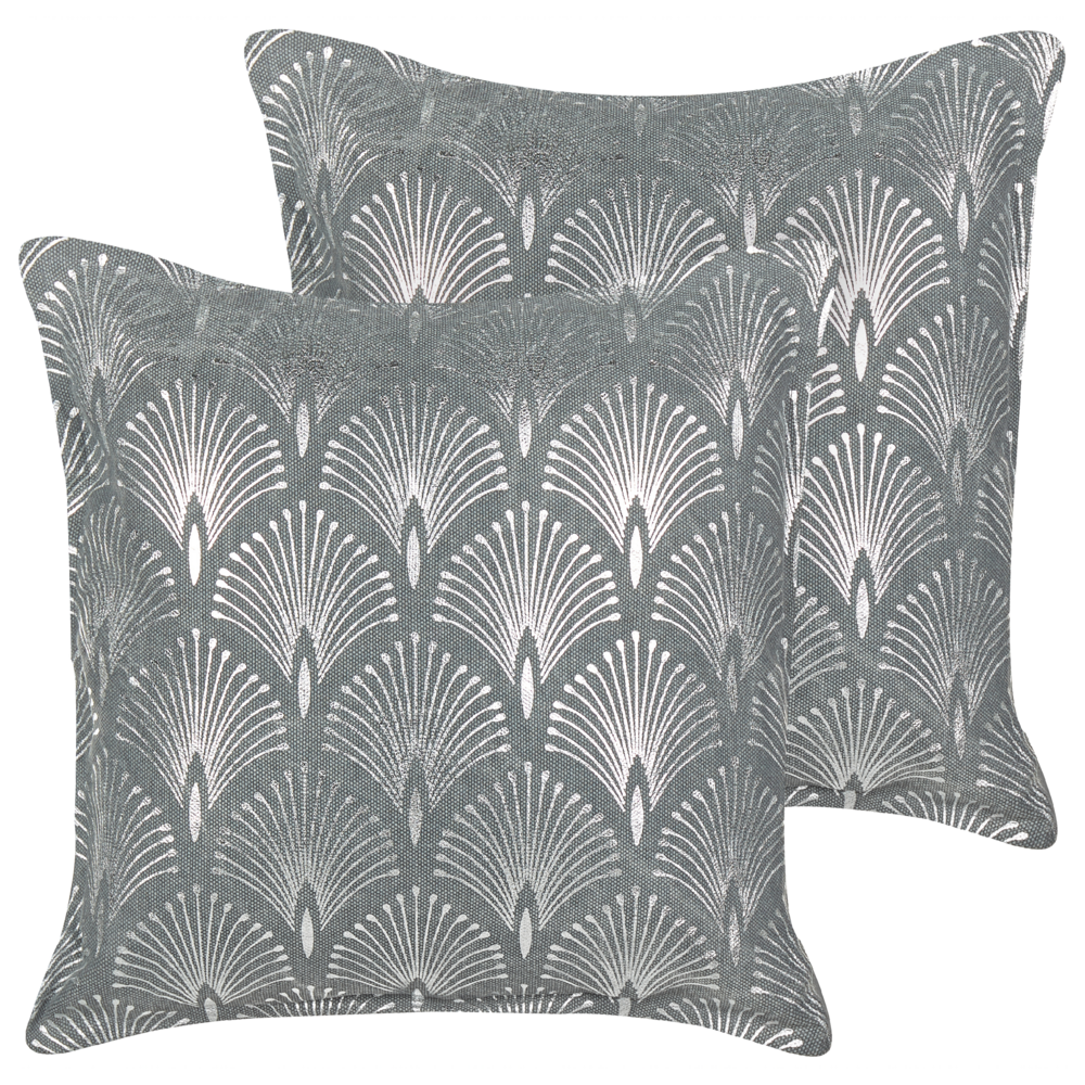 Image of Set di 2 cuscini moderni in cotone grigio con motivo geometrico fatti a mano e sfoderabili 45 x 45 cm con imbottitura stile boho