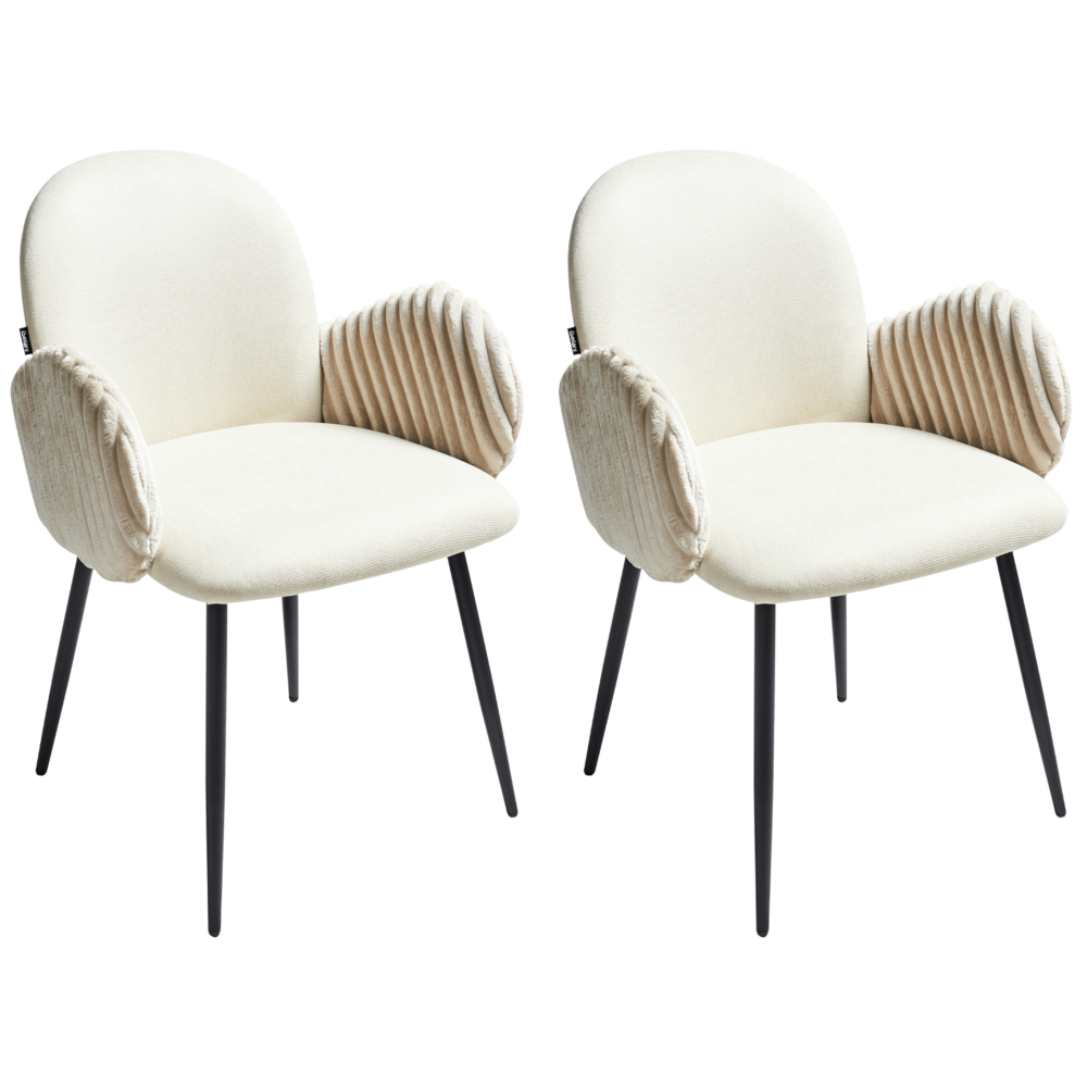 Set di 2 sedie da pranzo in tessuto beige chiaro stile retrò seduta rotonda