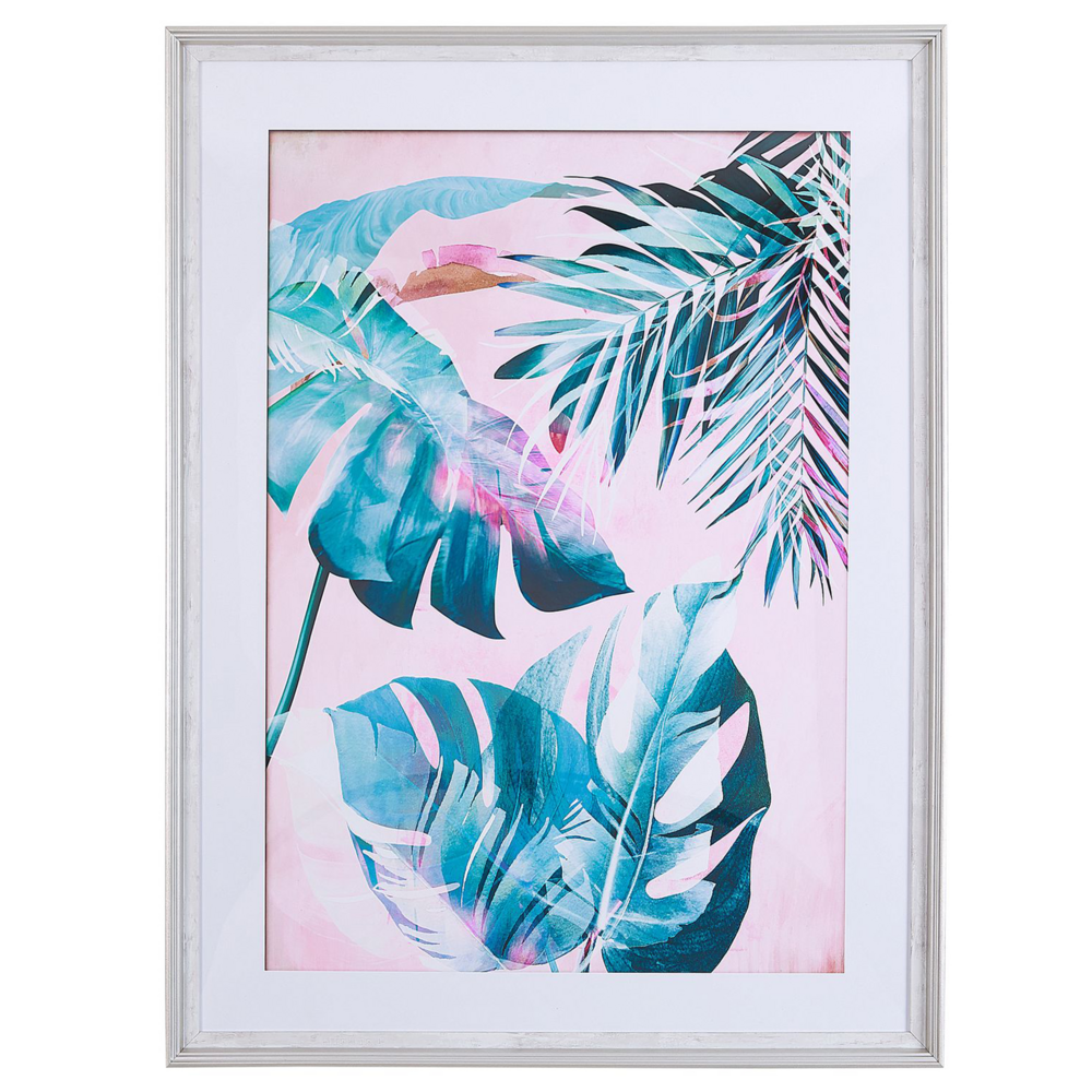 Image of Quadro da parete con cornice Stampa blu e rosa su carta 60 x 80 cm Cornice Passe-Partout Tema botanico