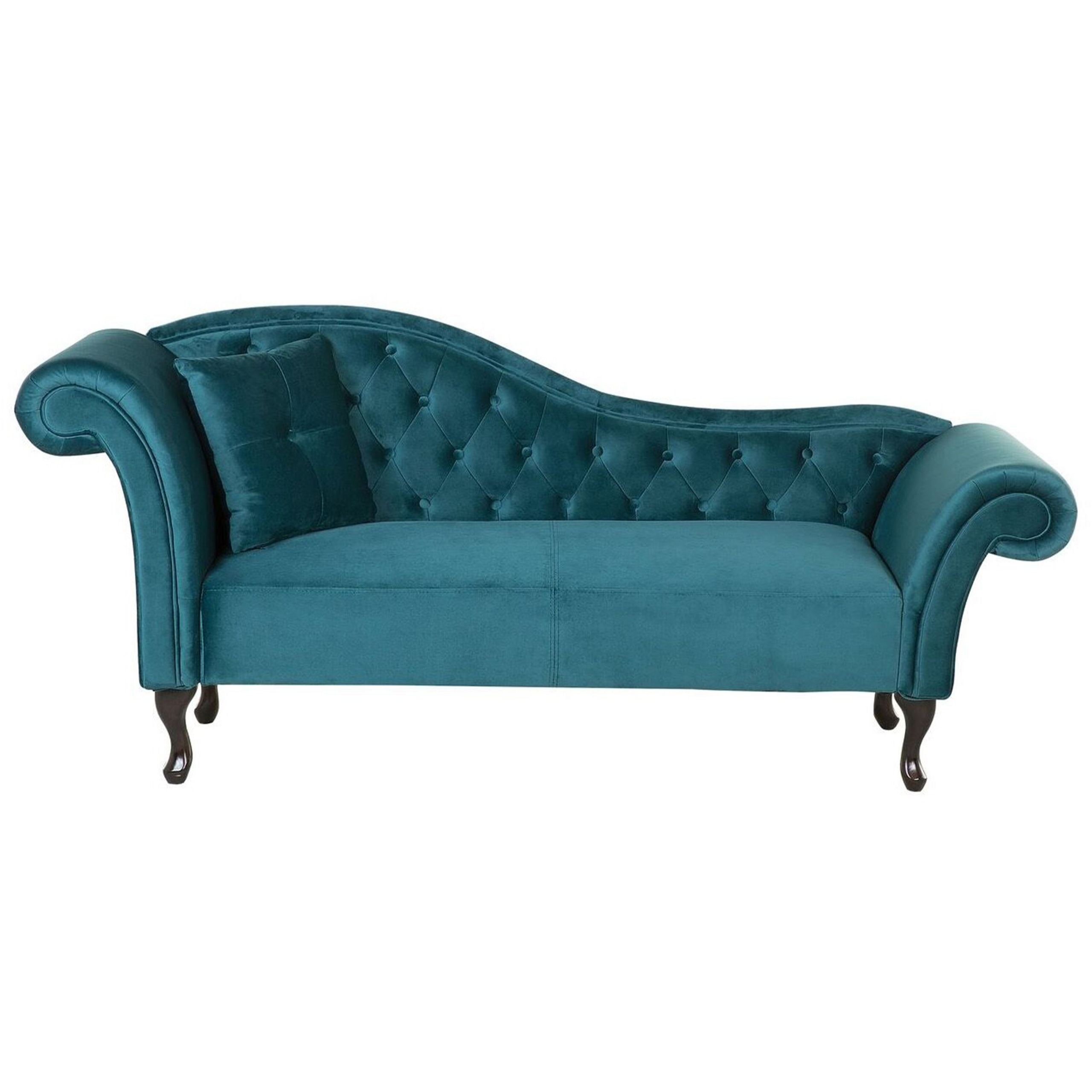 Chaise longue fluweel turquoise linkszijdig LATTES