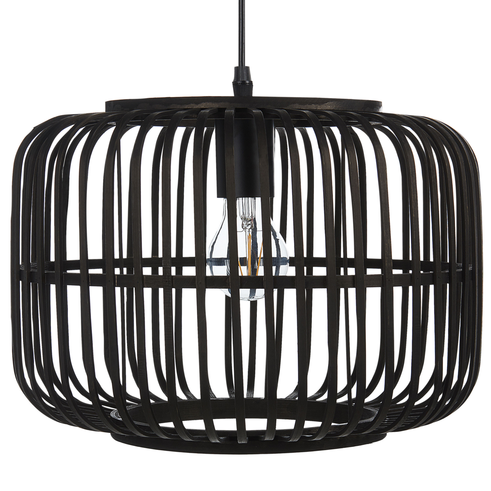 Image of Lampadario a sospensione legno di bambù nero 128 cm lampadario a gabbia boho