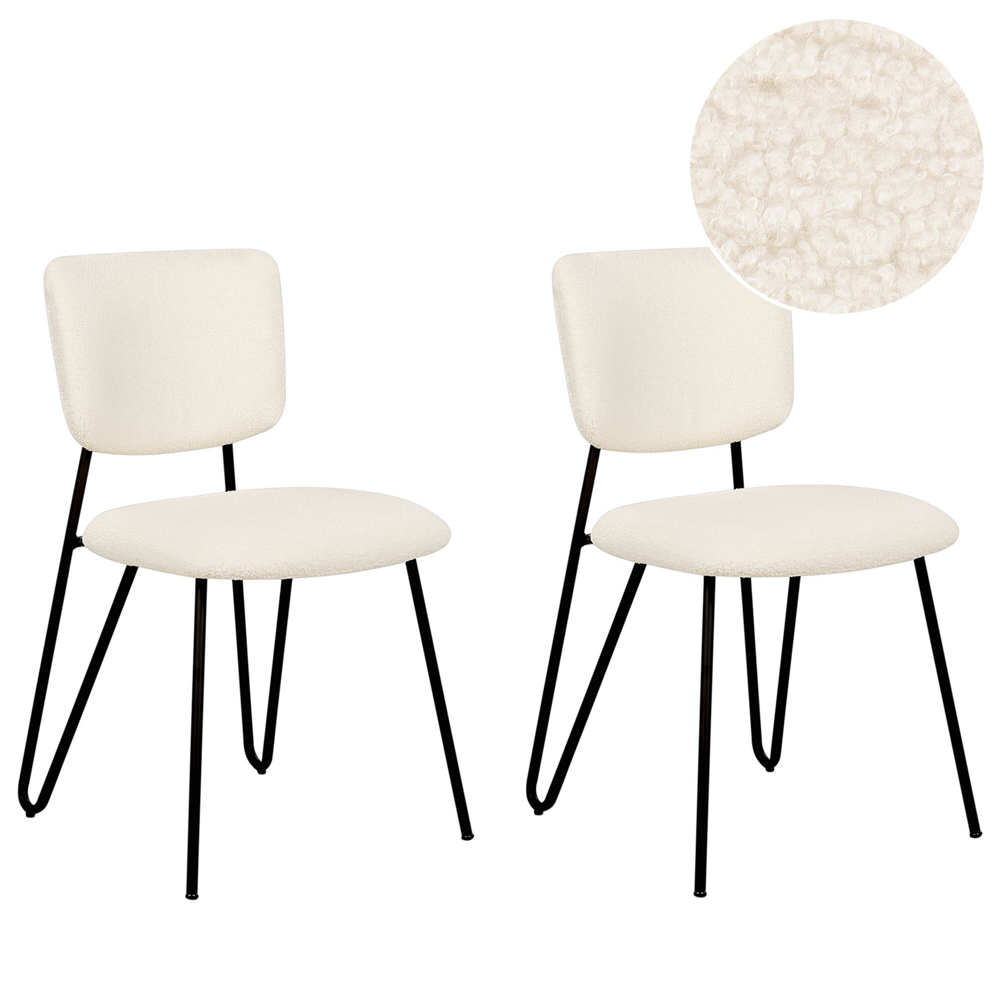 Image of Set di 2 sedie da pranzo moderne Seduta imbottita strutturale in tessuto crema Schienale curvo senza braccioli Design moderno e contemporaneo
