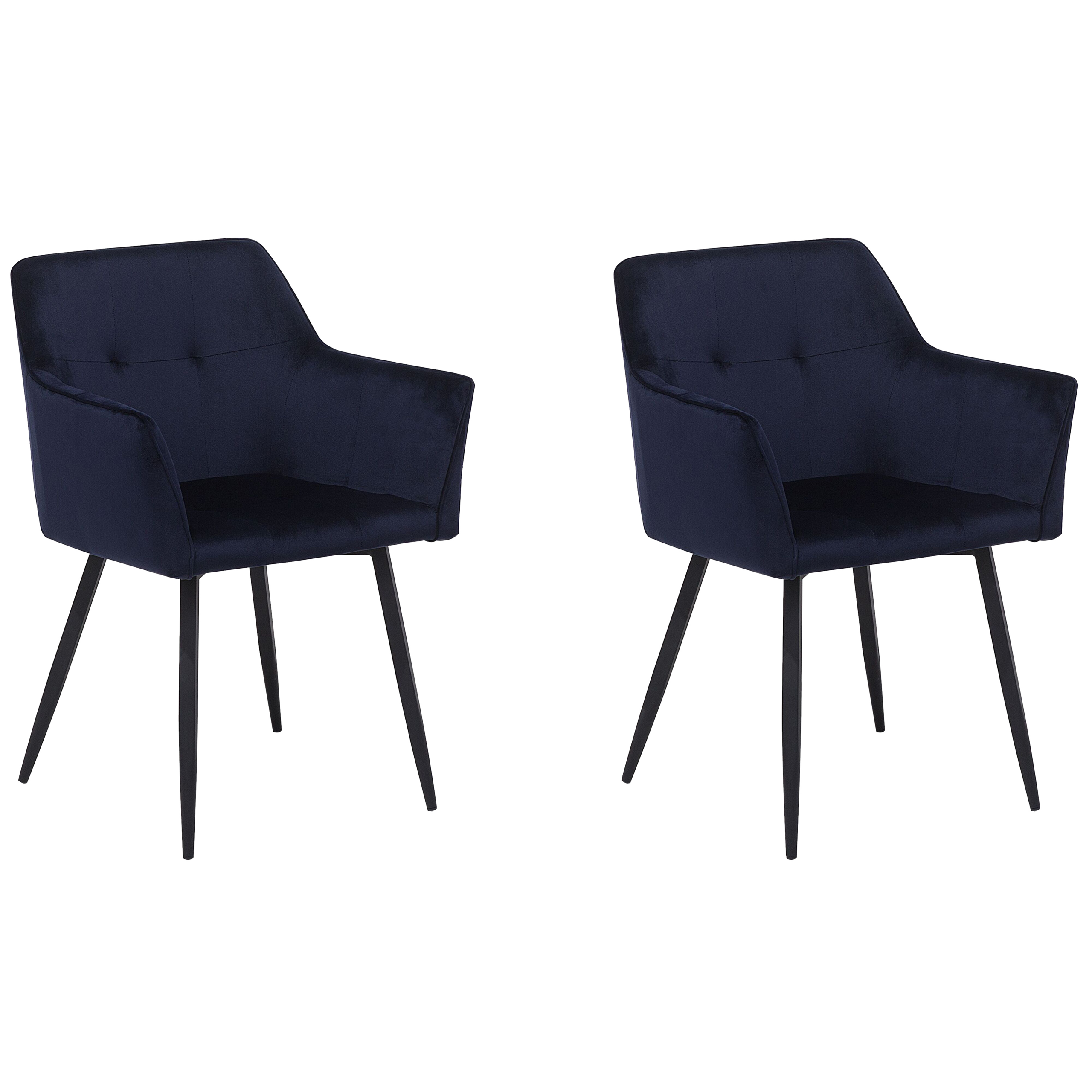 Eetkamerstoel Set van 2 Fluweel Donkerblauw JASMIN