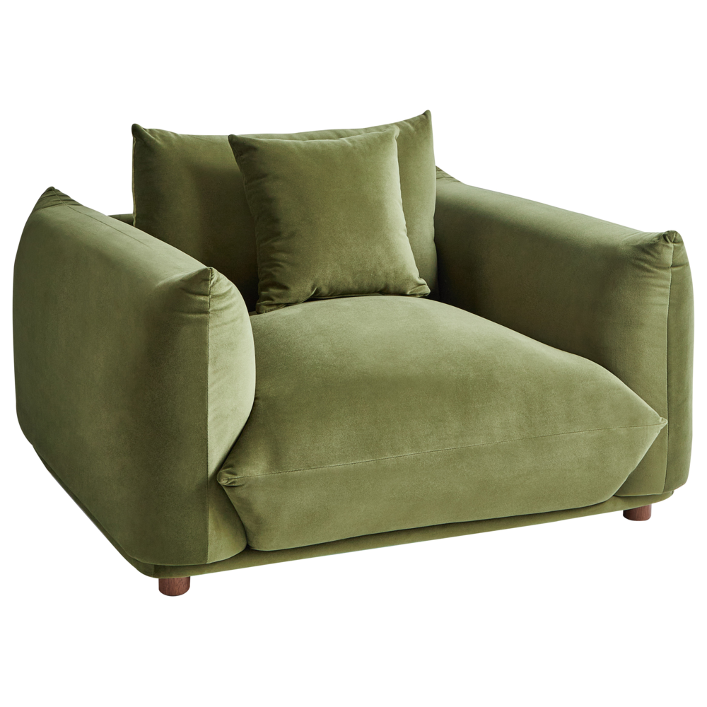 Poltrona velluto verde Gambe di legno morbide Stile moderno arredamento scandinavo