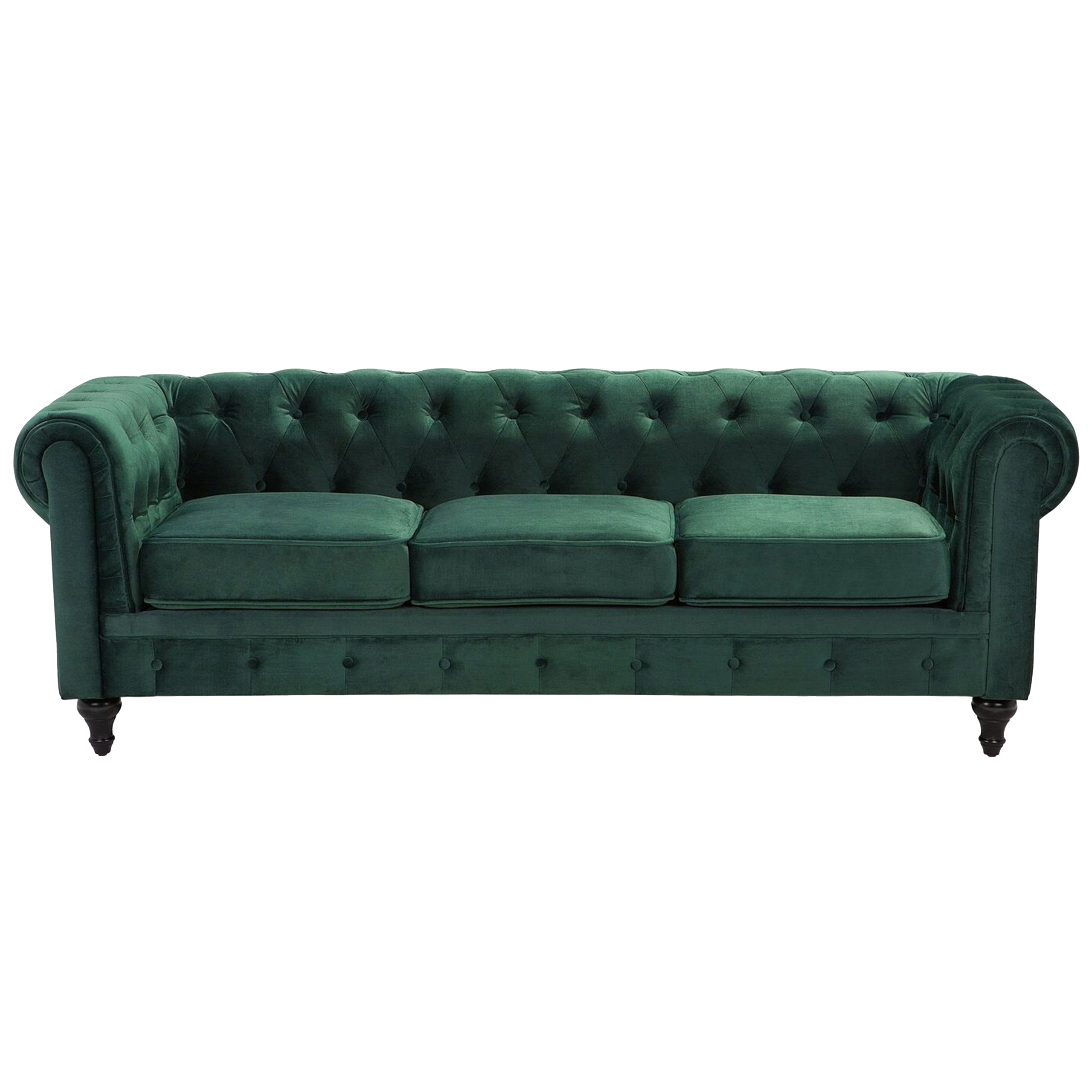 Driezitsbank fluweel groen CHESTERFIELD