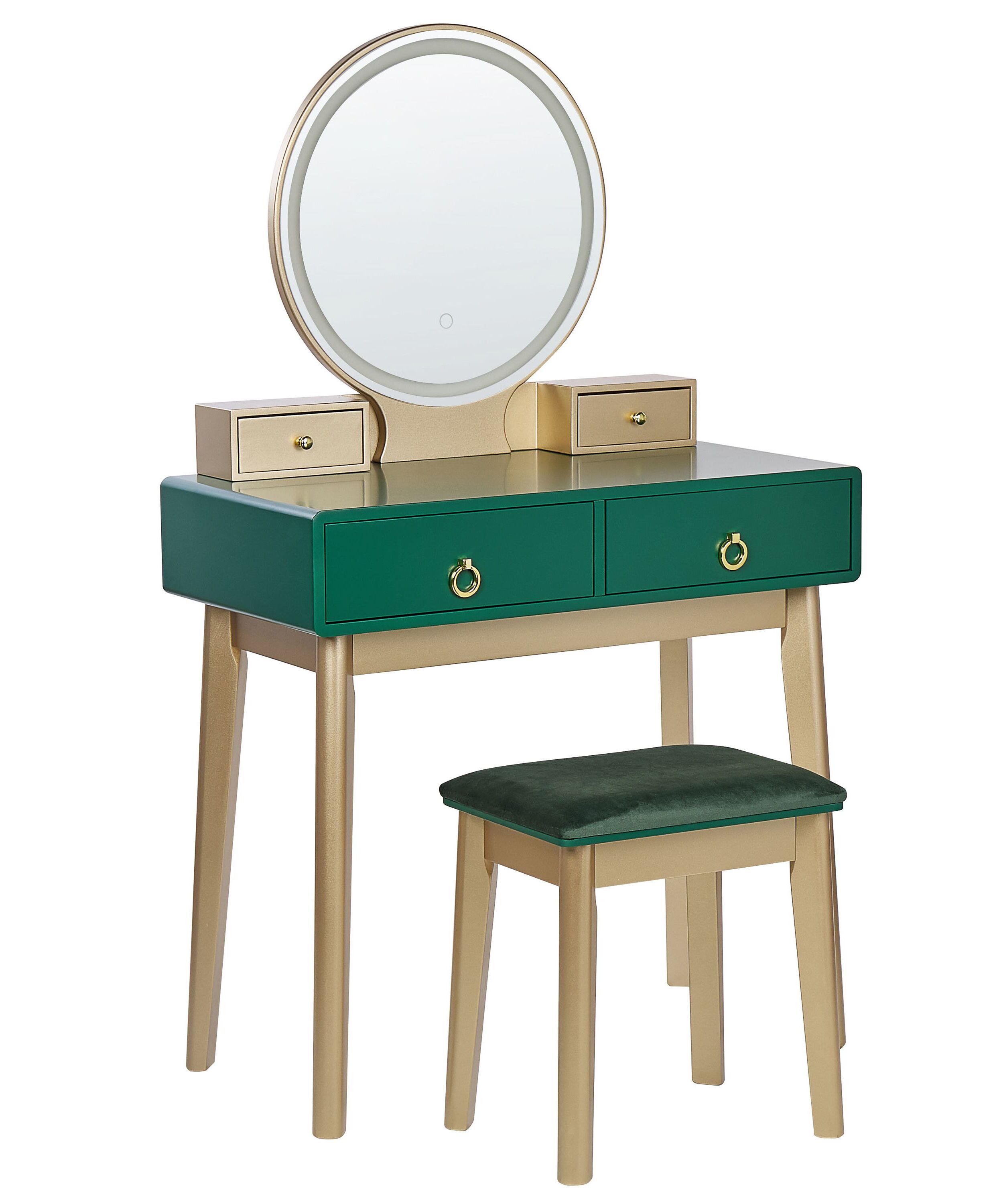 4 Drawers Dressing Table with LED Mirror and Stool Green and Gold FEDRY 4255664807519 eBay