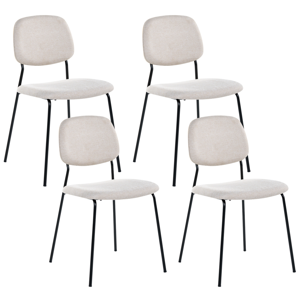 Set di 4 sedie da pranzo beige chiaro e nero con gambe in ferro e rivestimento in poliestere nero senza braccioli design moderno e minimalista