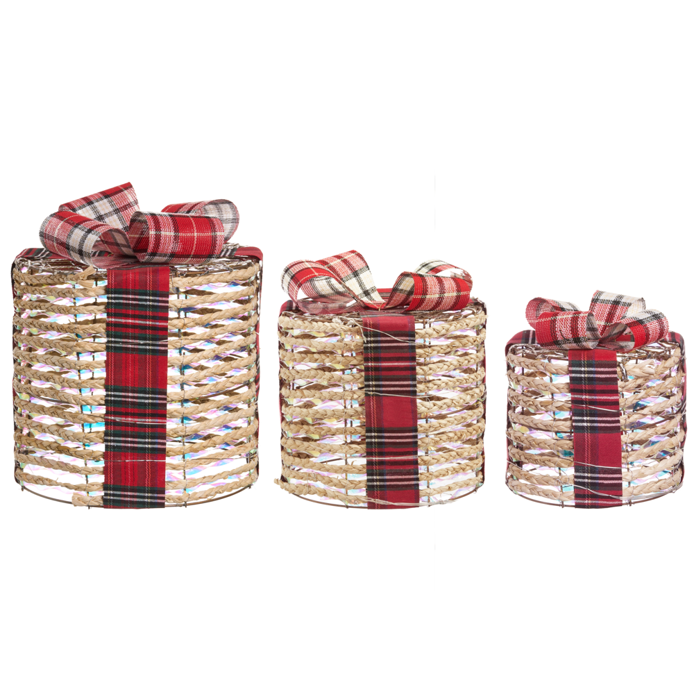 Set di 3 decorazioni natalizie con luci LED bianche calde fiocchi e decorazioni festive per interni colore beige