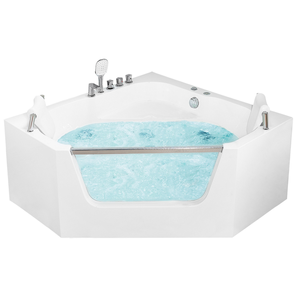 Image of Vasca da bagno angolare in acrilico con funzione idromassaggio 1500 x 1500 mm con poggiatesta Design classico