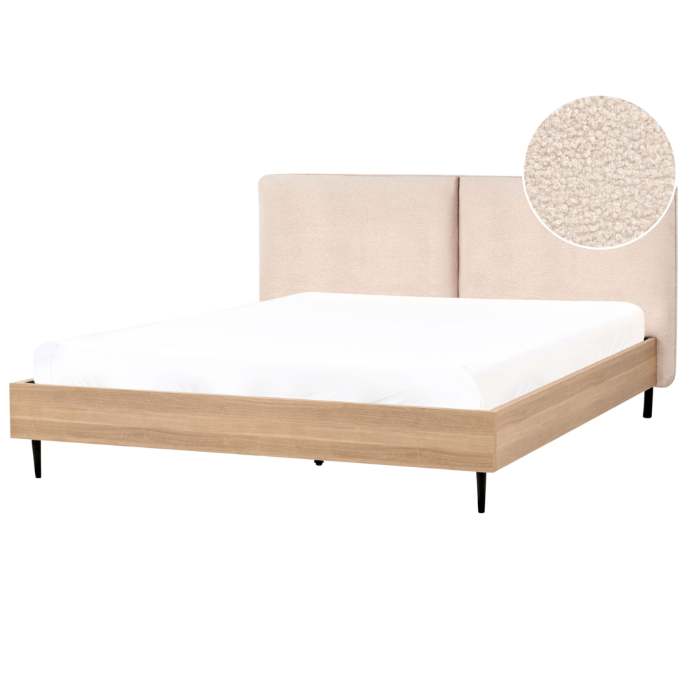 Letto matrimoniale con rete in tessuto bouclè beige 180 x 200 cm stile moderno camera da letto