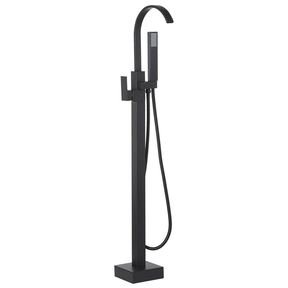 Image of Rubinetto per vasca da bagno Rubinetto per vasca freestanding in ottone Nero opaco con doccetta a pavimento Design moderno