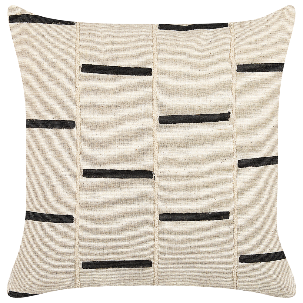 Image of Cuscino decorativo cotone beige e nero 45 x 45 cm motivo geometrico a righe rivestimento sfoderabile fatto a mano con imbottitura