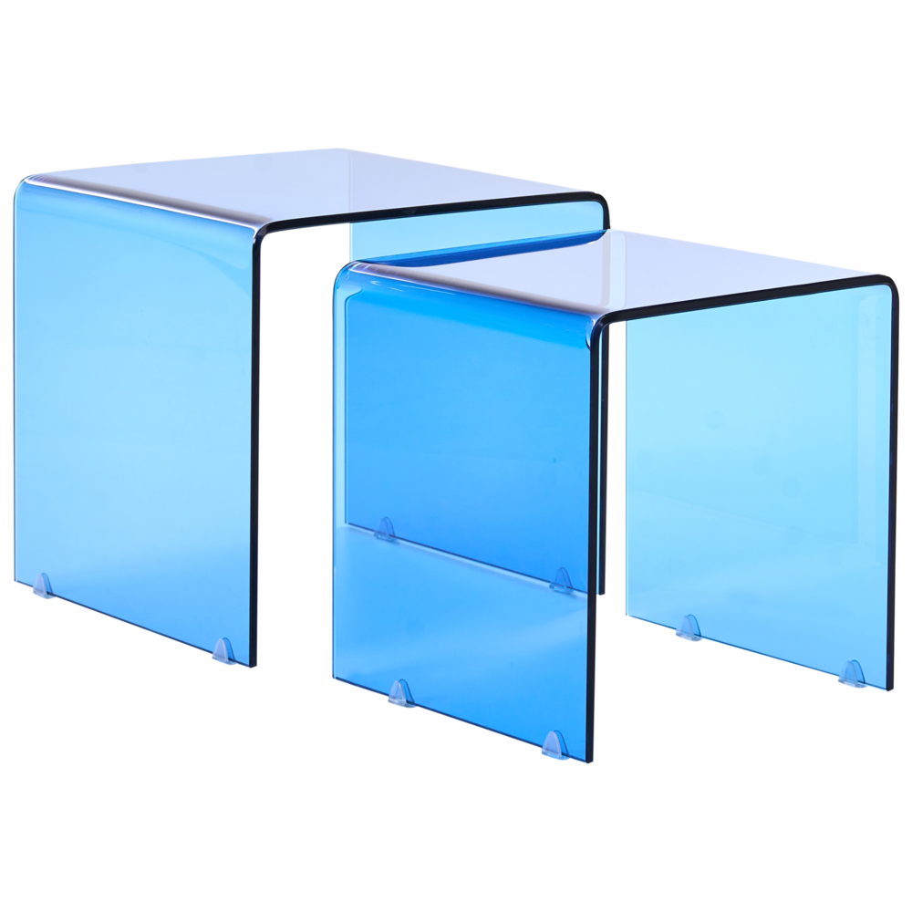 Set di 2 Tavolini Rettangolari a Nido in Vetro blu stile Minimalista soggiorno