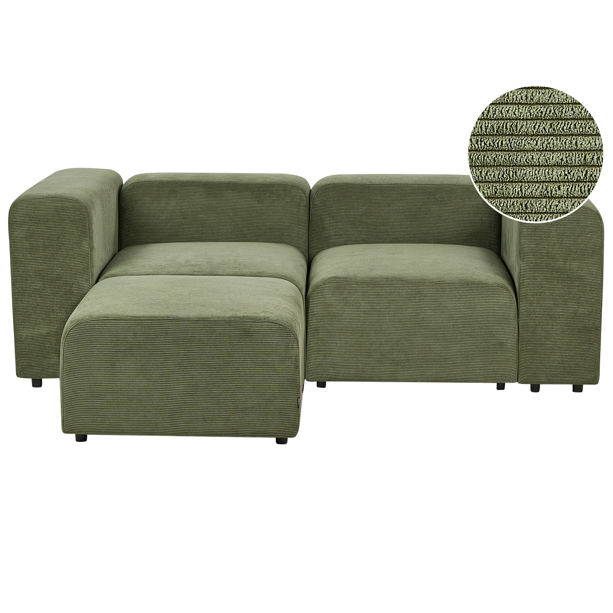 Modulaire tweezitsbank met ottomaan corduroy groen FALSTERBO