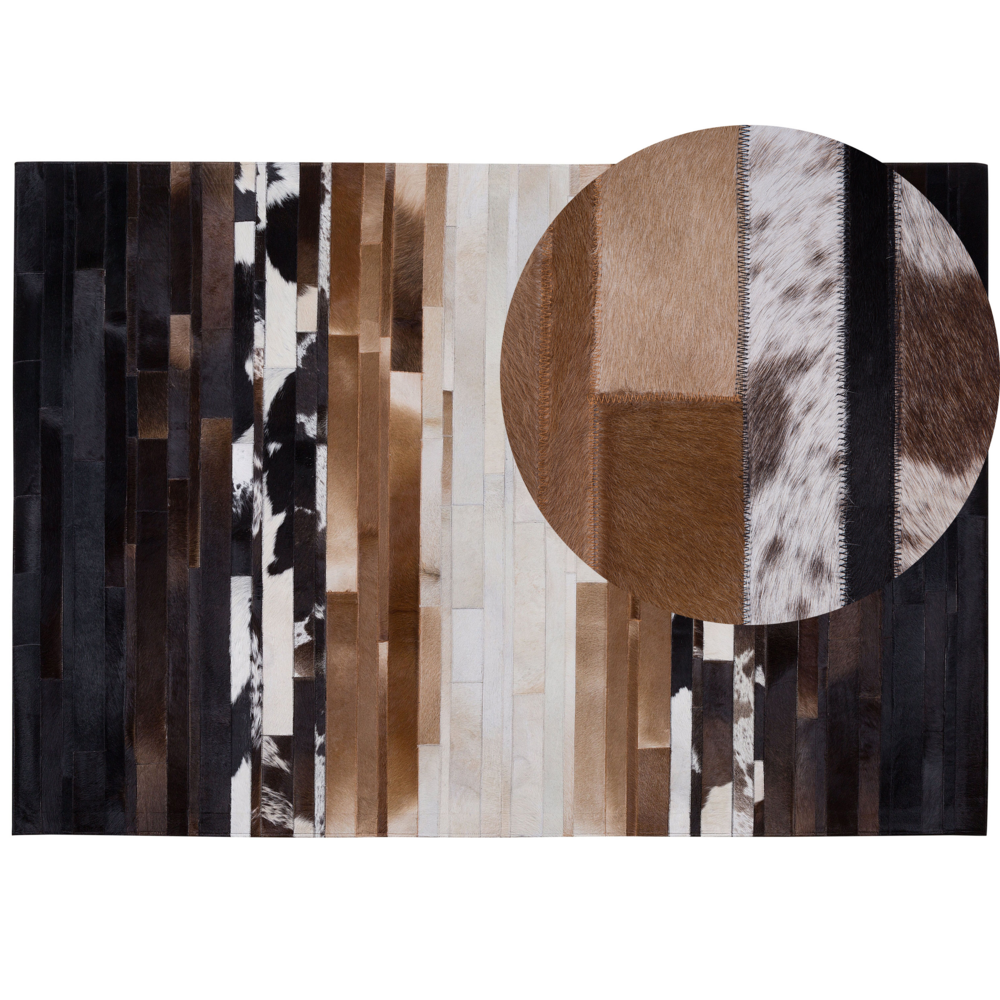 Image of Tappeto tappetino Pelle Nero e Beige 160 x 230 cm Rettangolare Patchwork Fatto a Mano
