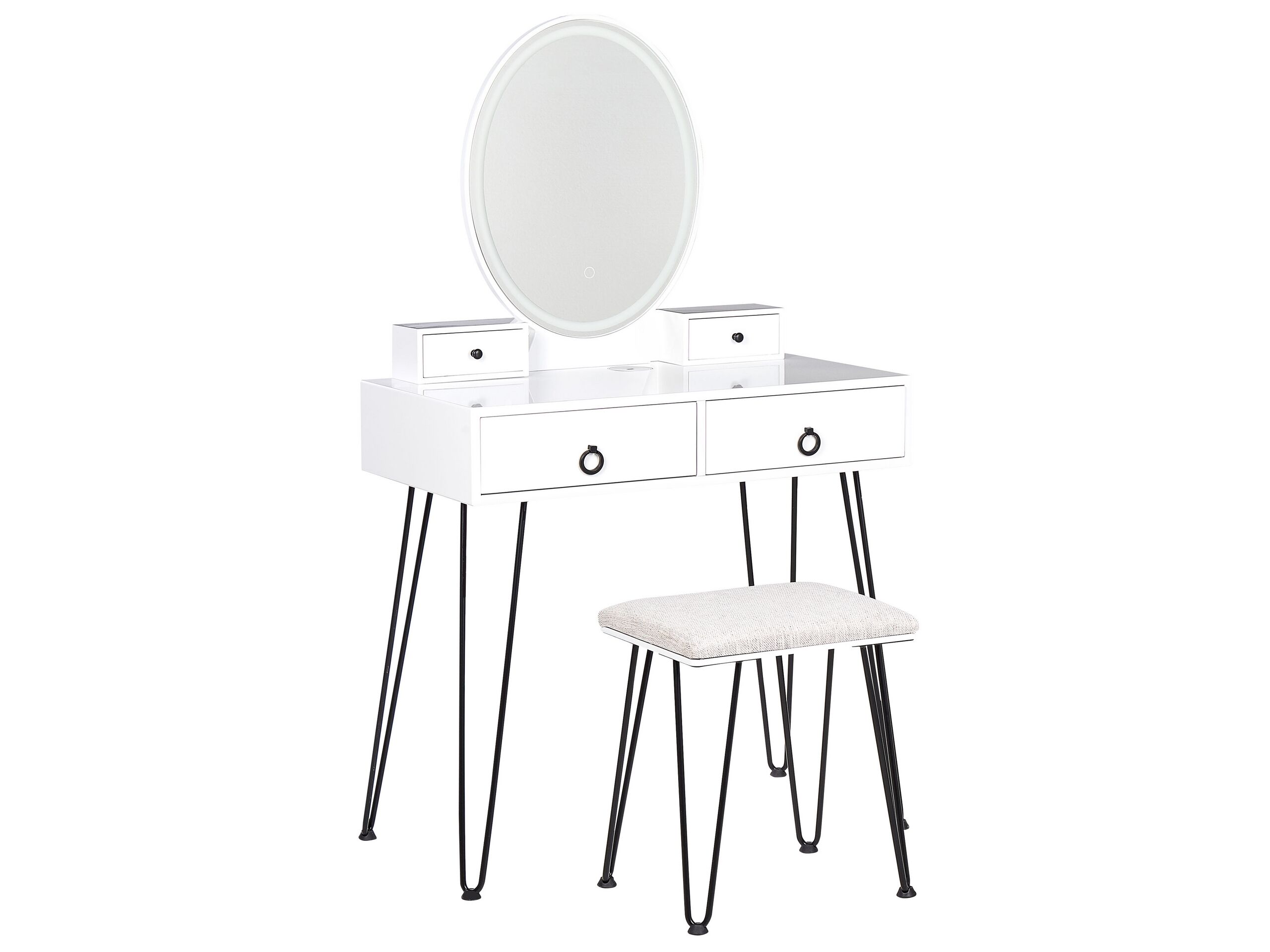 Kaptafel met LED spiegel en kruk wit/zwart SOYE