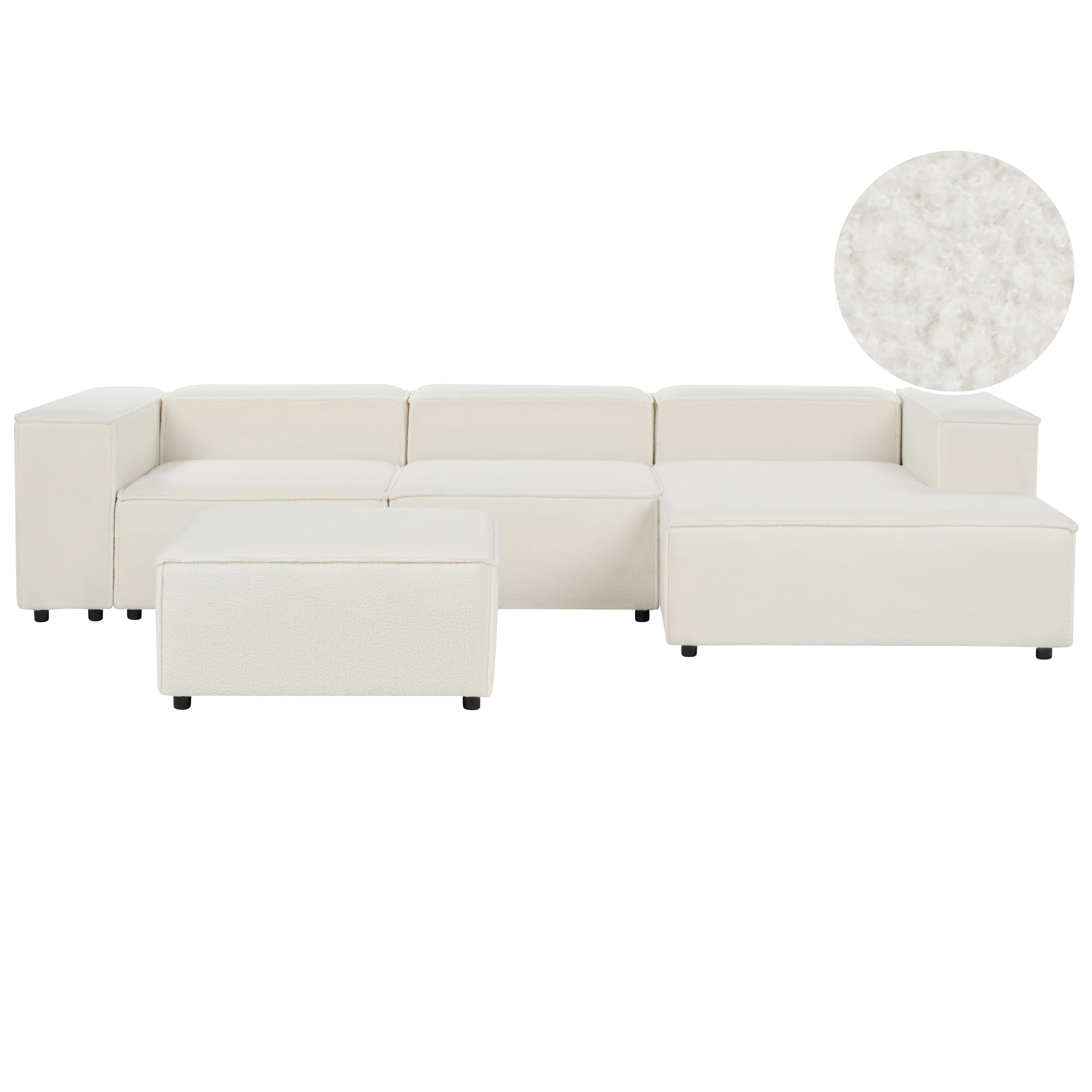 Modulaire hoekbank met ottomaan 3-zits bouclé wit linkszijdig APRICA