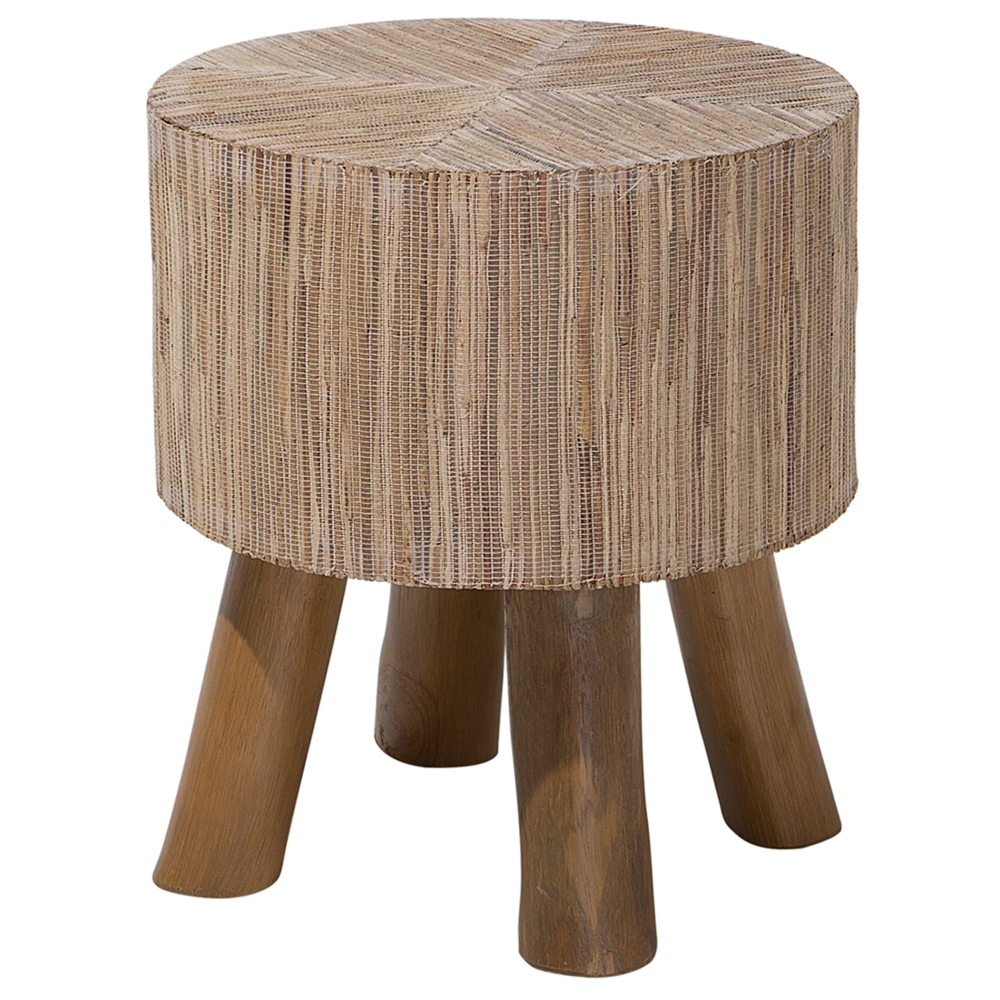 Tavolino in legno chiaro teak con piano in giacinto d'acqua 35 cm Poggiapiedi rotondo rustico in stile grezzo