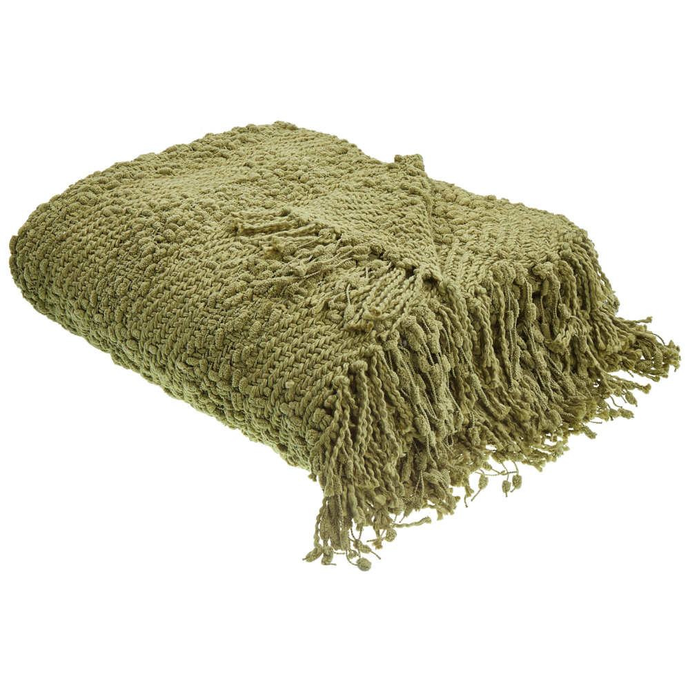 Image of Coperta di cotone intrecciata con nappe verde 200 x 220 cm verde morbida classica