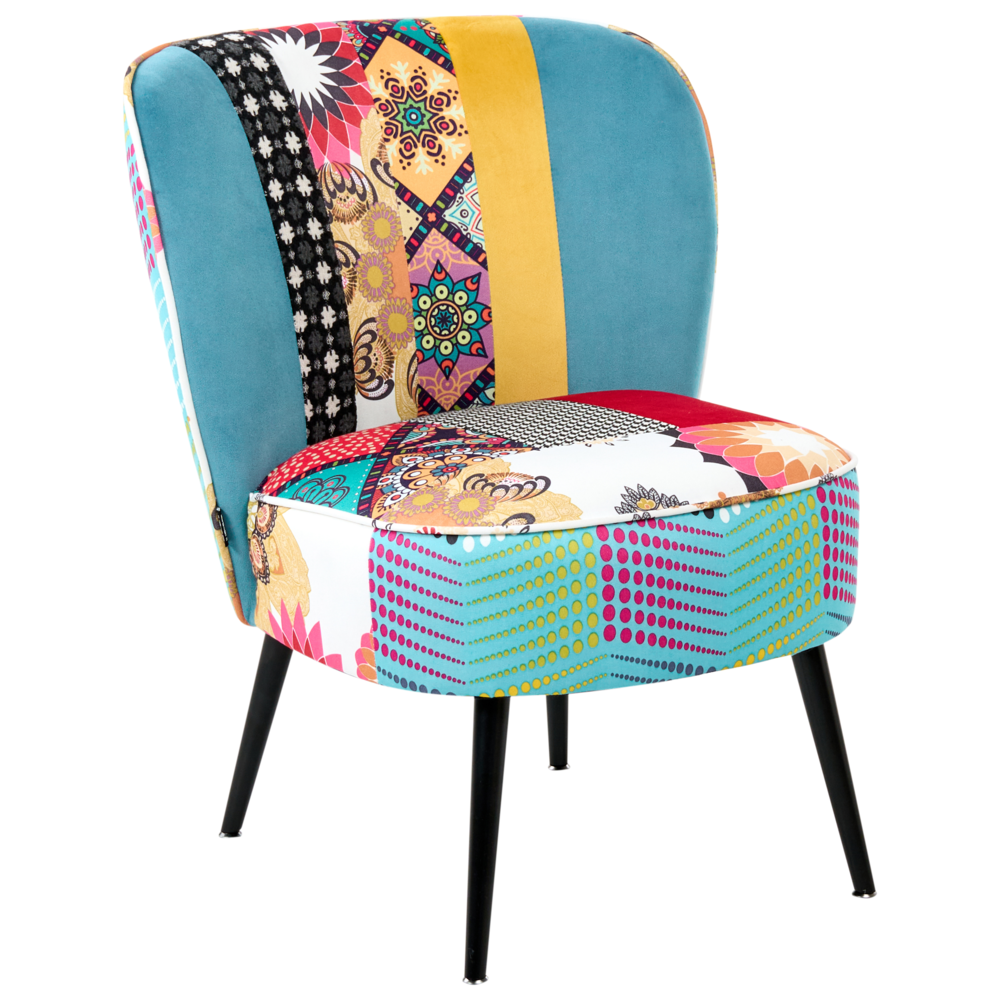 Poltrona Blu Tessuto multicolore senza braccioli Sedia senza braccioli capitonnè Verticale Gambe In Legno