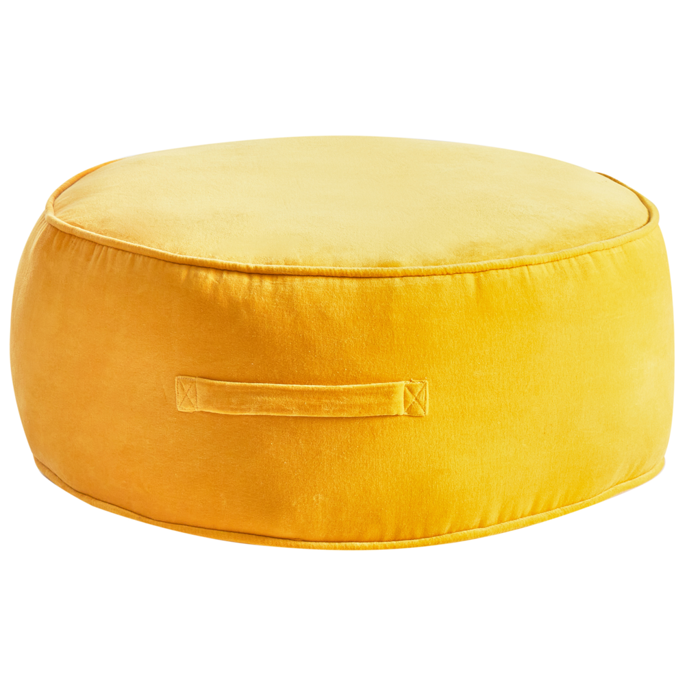 Pouf rotondo moderno in velluto per soggiorno e camera da letto giallo stile glamour
