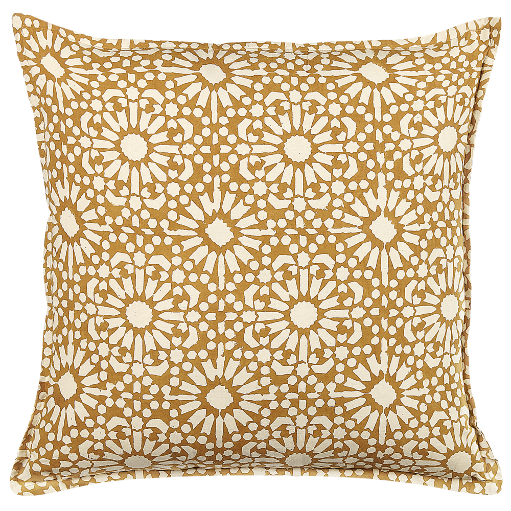 Image of Cuscino decorativo cotone beige 45 x 45 cm motivo geometrico fatto a mano rivestimento sfoderabile con imbottitura boho style