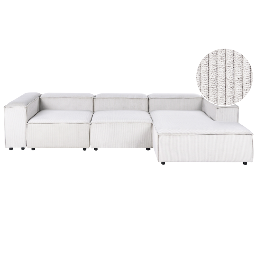 Divano componibile a 4 posti con gambe nere in velluto a coste bianco sporco lato sinistro Soggiorno moderno