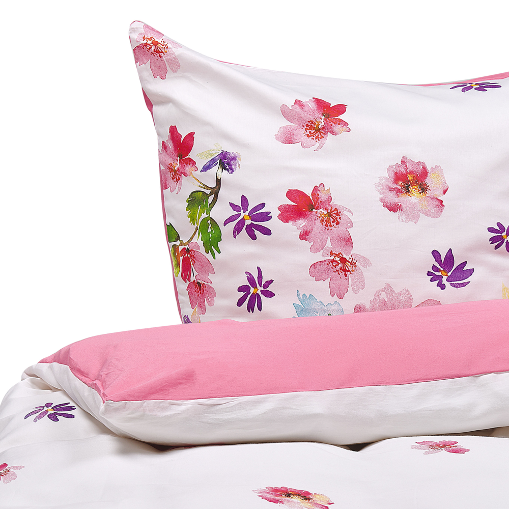 Image of Set Copripiumino e Federa Bianco e Rosa 135 x 200 cm Cotone Stampa Floreale Camera da Letto Moderna