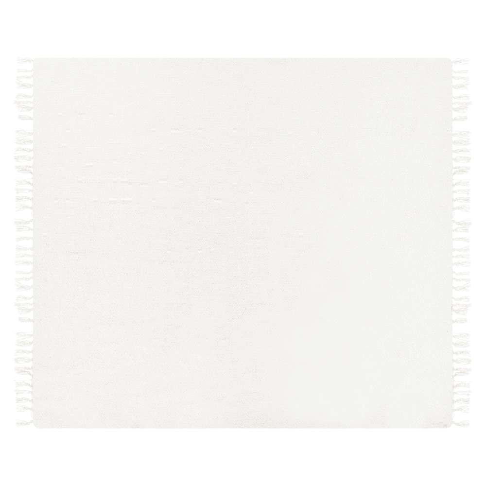 Image of Coperta tessuta a mano con frange 200 x 220 cm bianco crema stile classico morbida letto divano