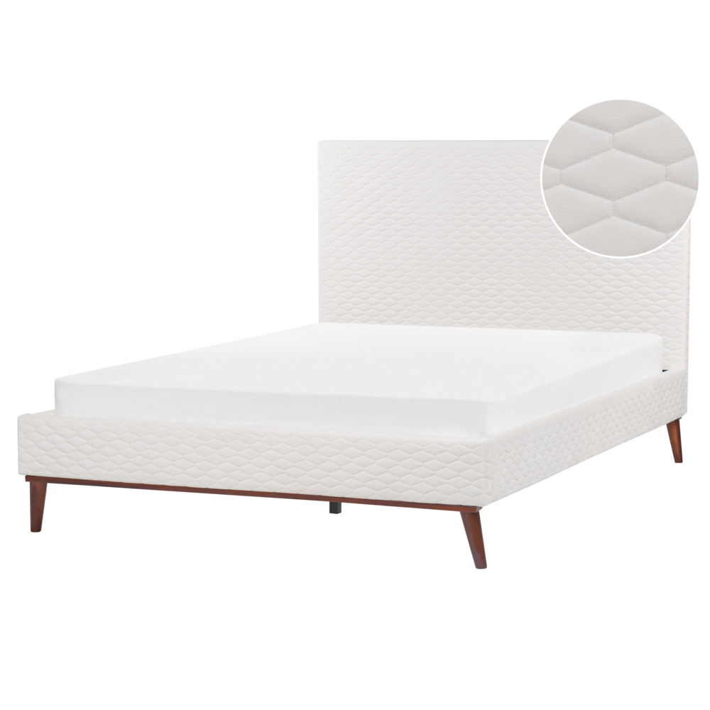 Image of Letto imbottito in velluto bianco sporco 140 x 200 con struttura imbottita a nido d&#39;ape trapuntato stile classico