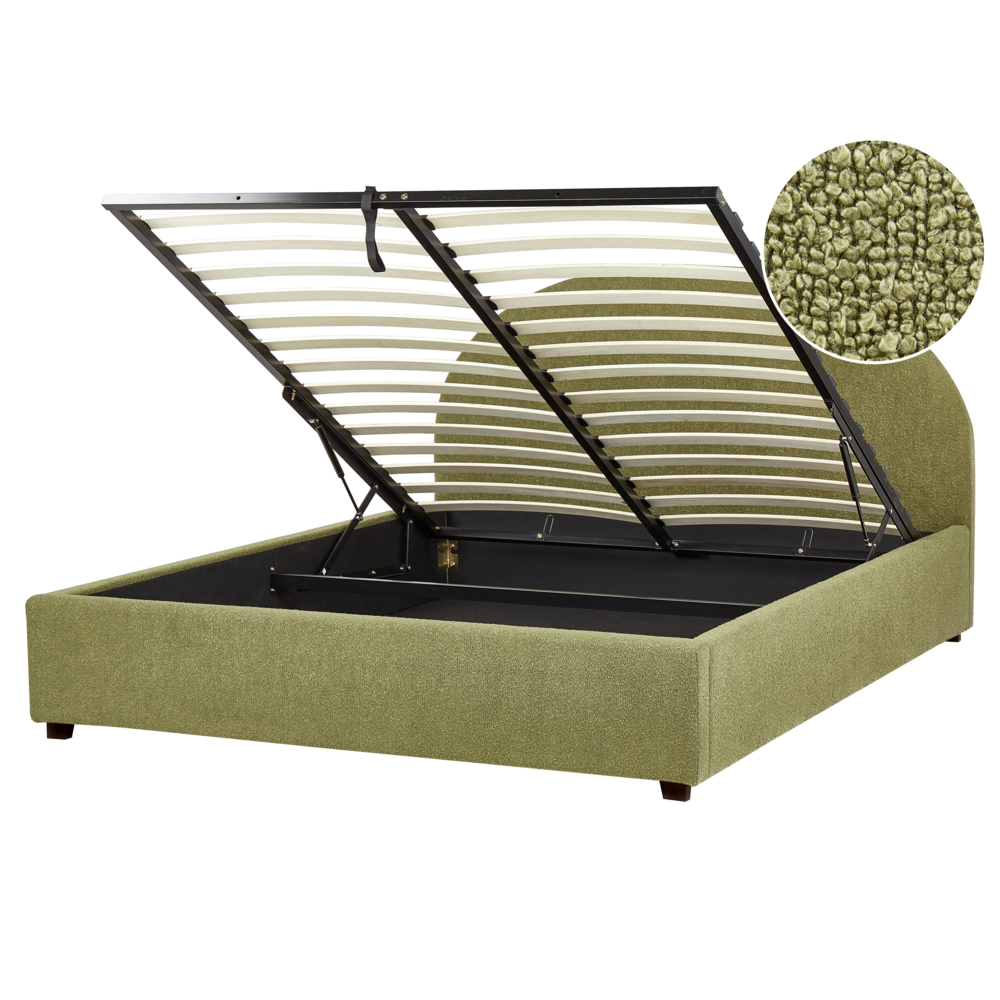 Letto contenitore verde oliva Boucle EU 160 x 200 cm Design minimalista retrò Ottomano