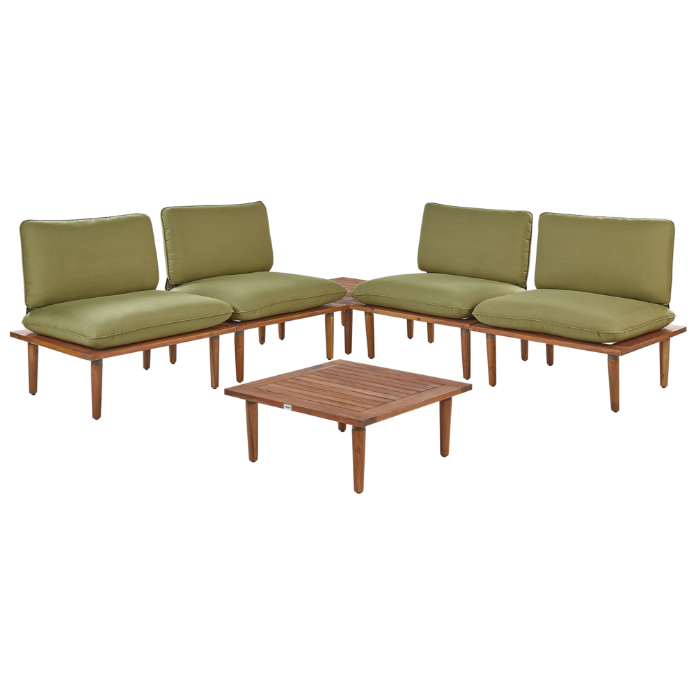 Image of Set Divani Da Giardino Cuscini Grigi In Legno Massello Di Acacia Set Conversazione Da Esterno Moderno A 2 Posti Poltrone Con Tavolino