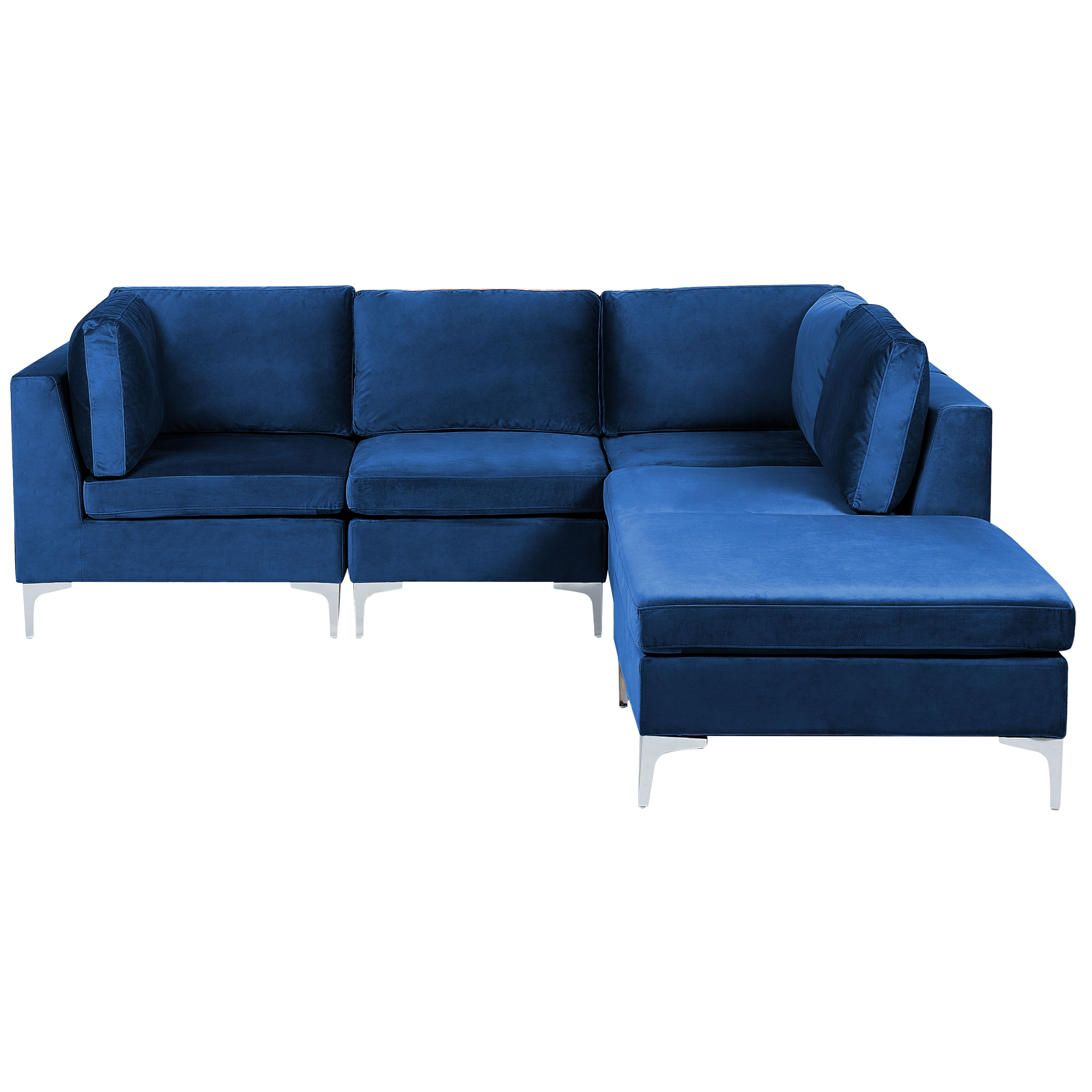Hoekbank met ottomaan 4-zits fluweel blauw linkszijdig EVJA