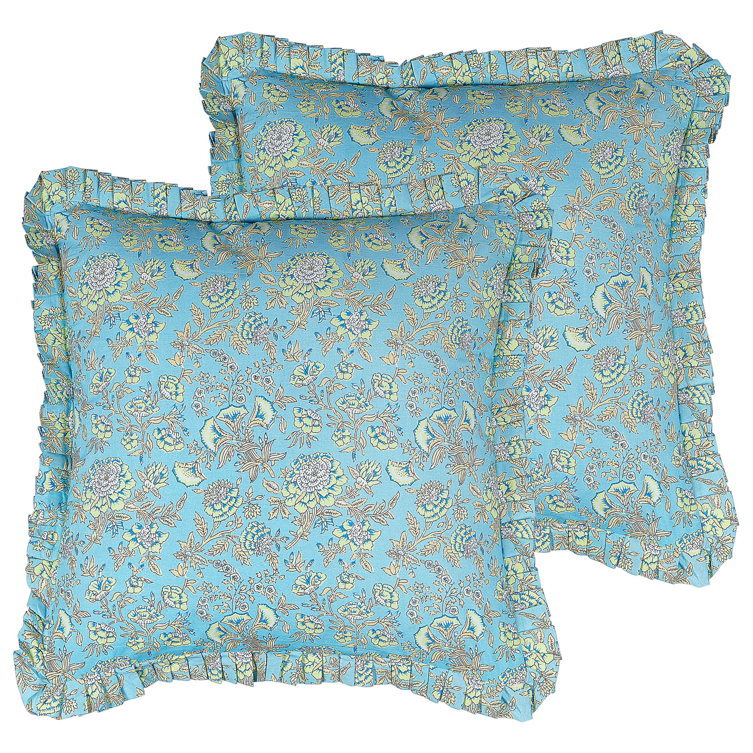 Set van 2 kussens Blokprint Katoen Blauw AMOENA 45 x 45 cm