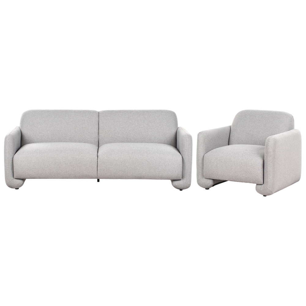 Set da salotto in tessuto divano 3 posti poltrona poliestere imbottitura ampio schienale braccioli mobili da salotto retrò grigio