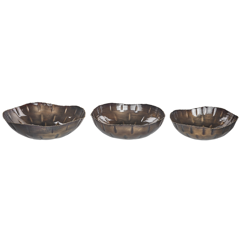 Image of Set di 3 vassoi decorativi in metallo d&#39;ottone con finitura anticata Design rotondo per vassoi d&#39;accento
