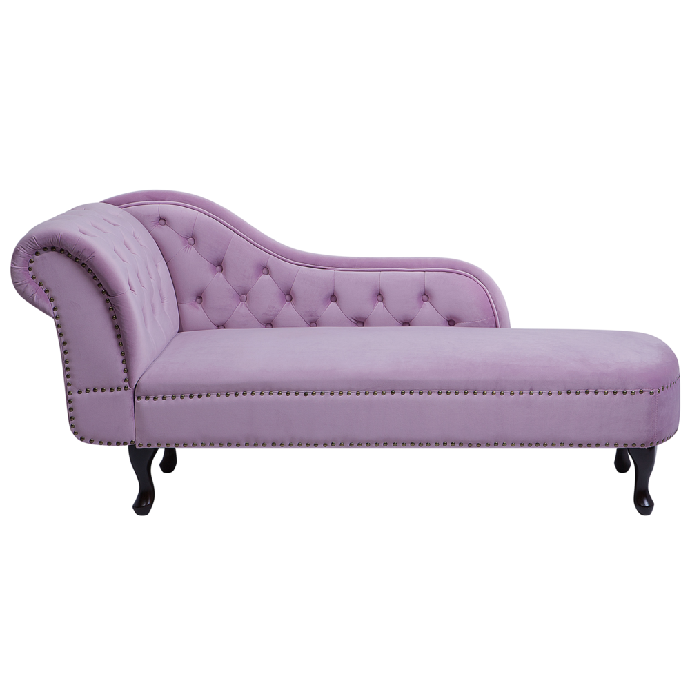 Image of Chaise Longue in Velluto Viola Versione Sinistra Stile Chesterfield con bottoni