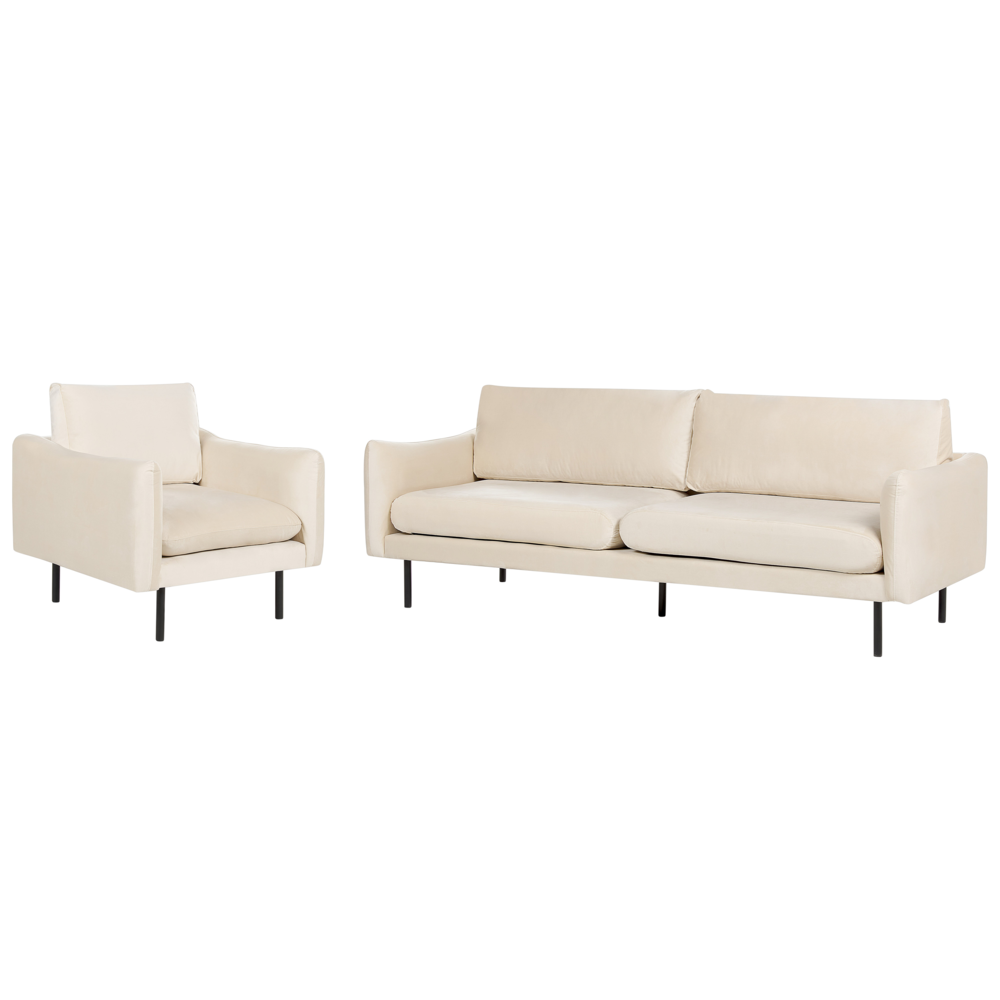 Set da salotto in velluto beige chiaro 4 posti Stile Retrò Moderno