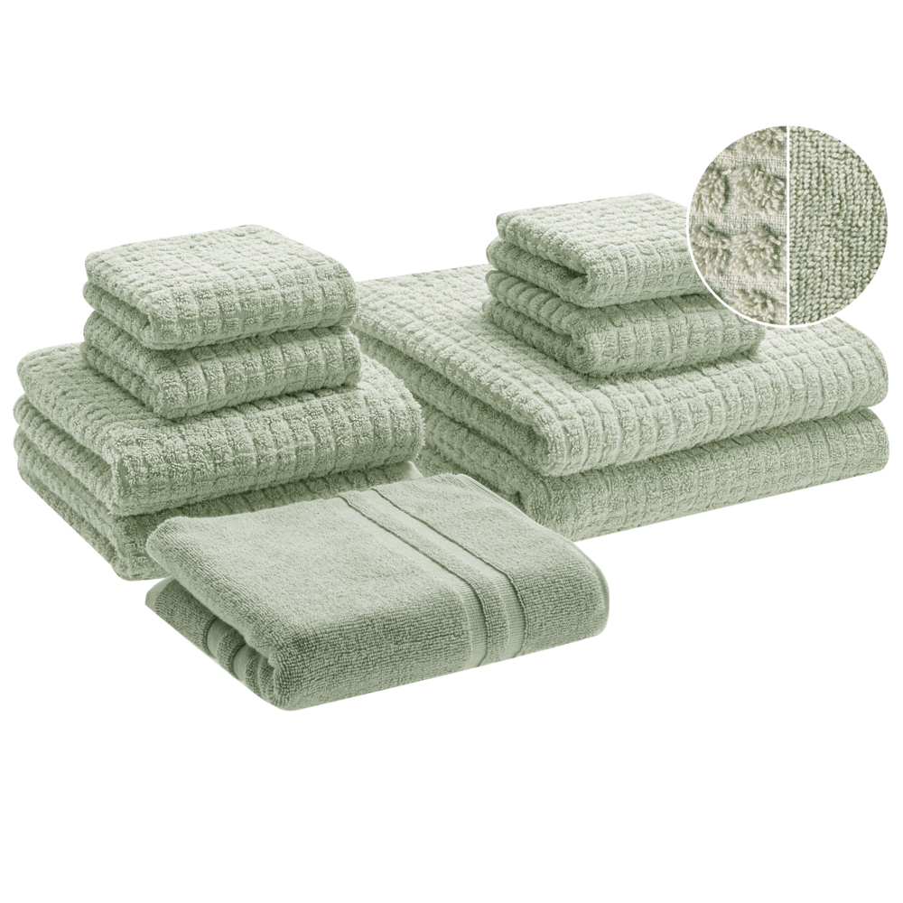 Set di 9 asciugamani Verde Chiaro in cotone per ospiti Asciugamano da bagno e tappetino da bagno